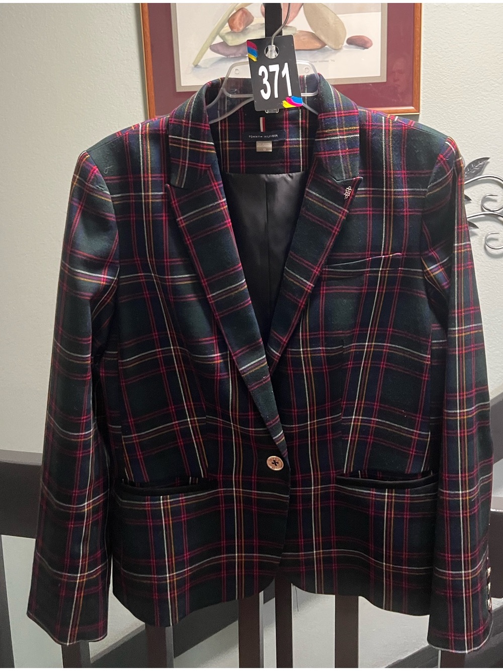 NWOT Tommy Hilfiger Dark Green and Red Plaid Blazer #371